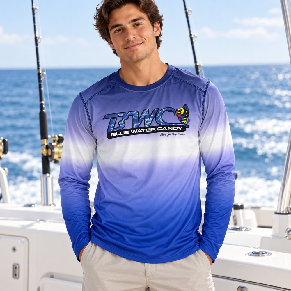 Paragon Blue Water Candy Performance Fishing Shirt Blue Ombre UPF 50+ Mens Small